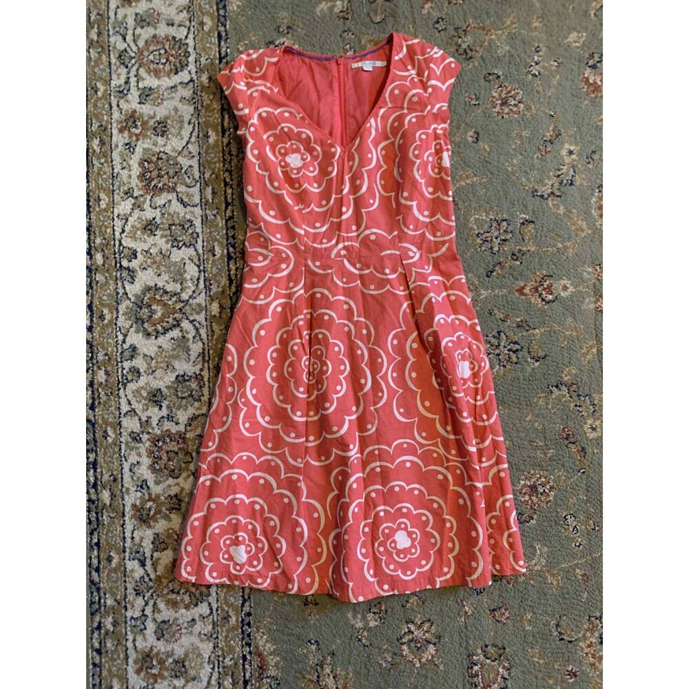 Boden Coral & White Floral Midi Dress, size 8L